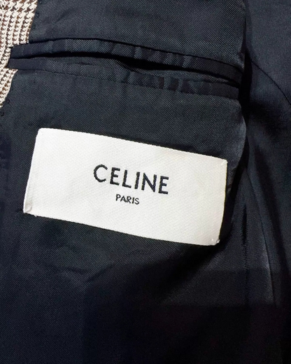 Celine Wool Prince of Wales Plaid Jacket Beige/Ecru, Brown FR 38