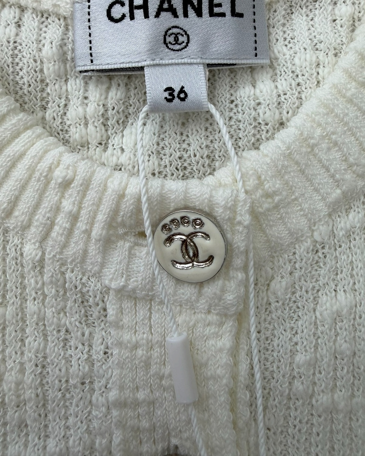 Chanel 25M Coco Beach Knit Short-Sleeve Crewneck Top White FR 36