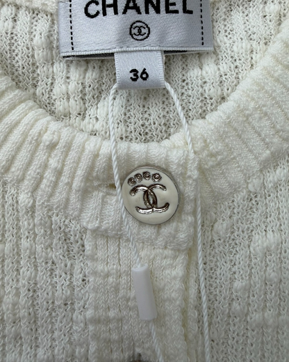 Chanel 25M Coco Beach Knit Short-Sleeve Crewneck Top White FR 36