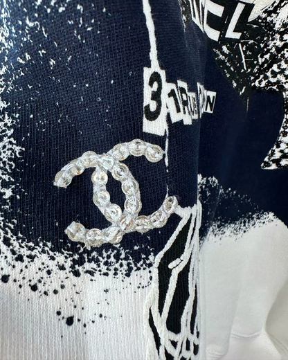 Chanel 20P Camellia Sequin Embroidered Logo Sweatshirt White, Black, Navy FR 38