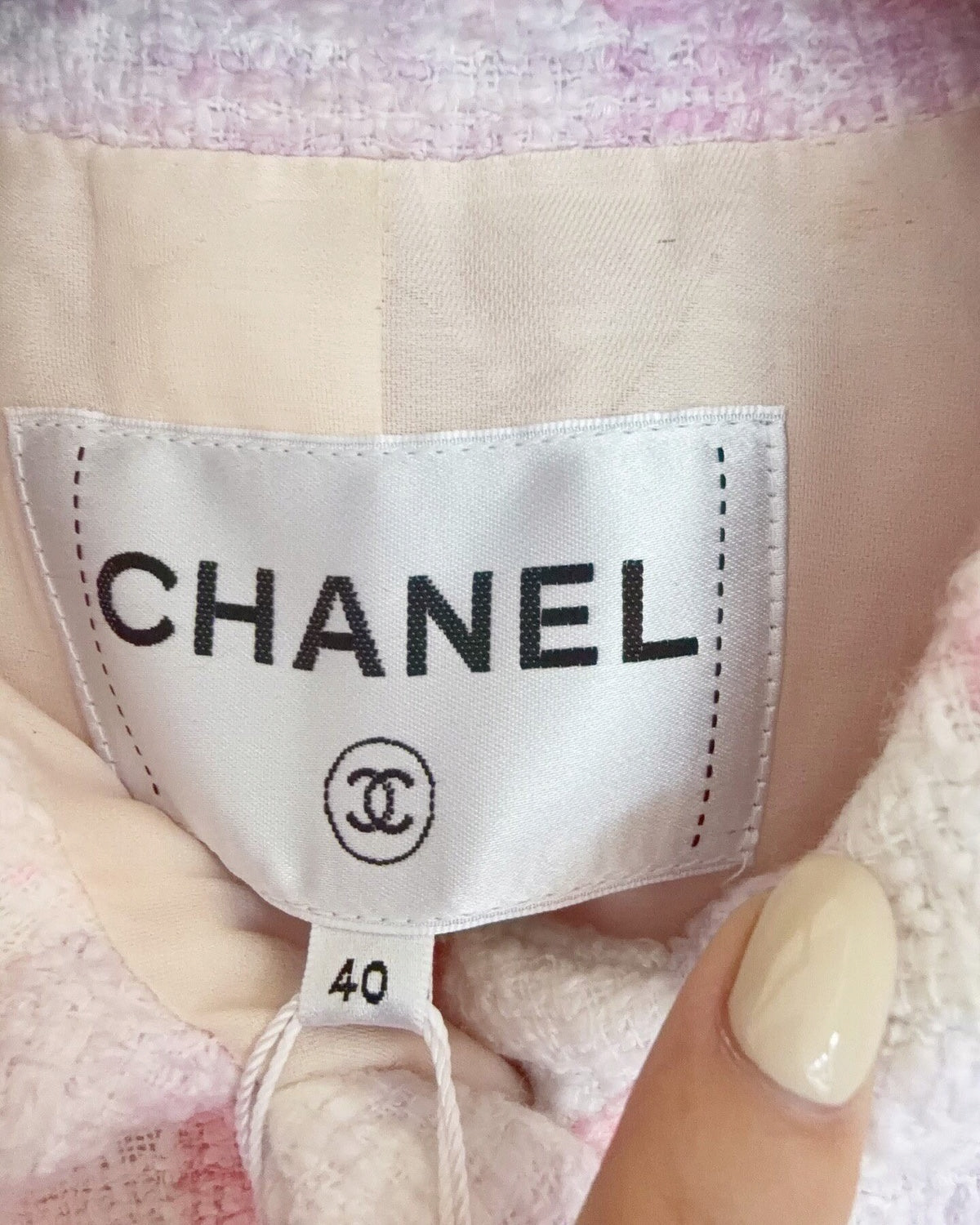 Chanel 23S Cropped Mosaic Tweed Jacket Pink, White, Multicolor FR 40