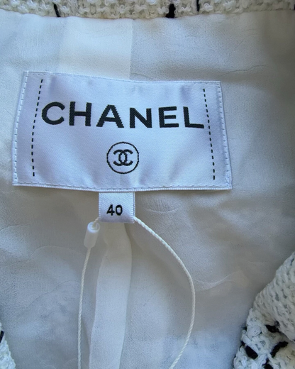 Chanel 23S Windowpane Tweed Jacket White, Black FR 40