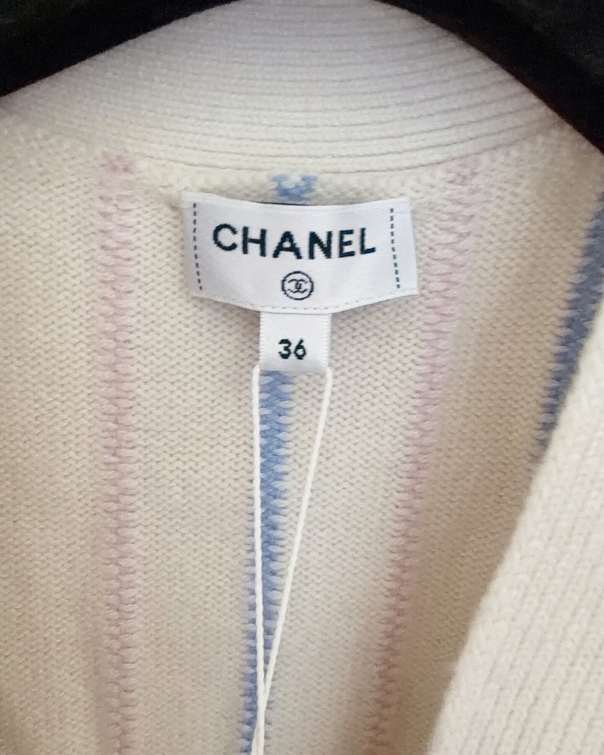 Chanel 23P Cashmere Striped Cardigan Beige/Ecru, Blue, Pink FR 36