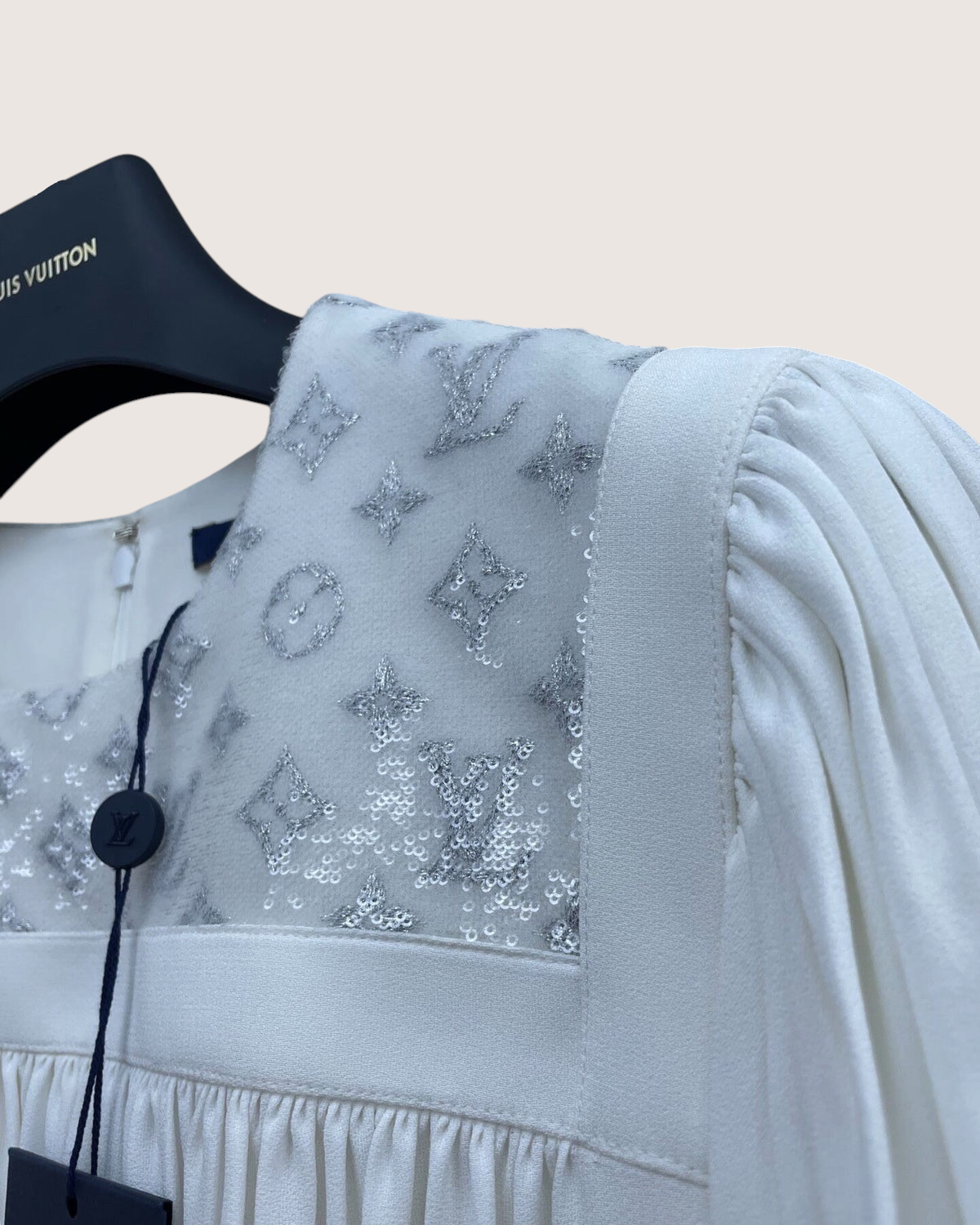 Louis Vuitton Sequin Monogram Mini Dress White, Silver FR 36