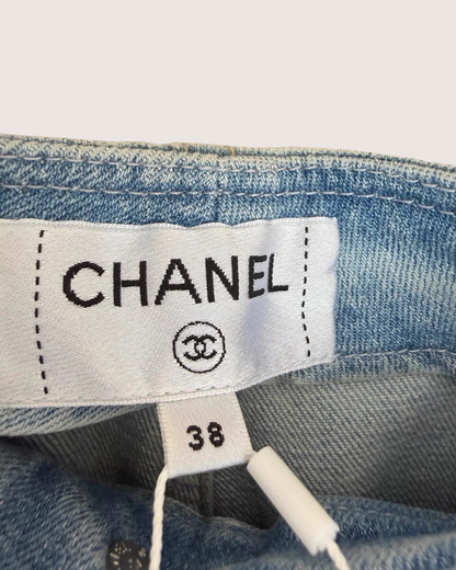Chanel 25P Pearl Print Denim Jeans