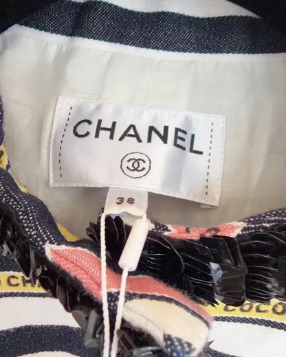 Chanel 22S Striped Mid-Length Dress Black, White, Multicolor FR 38