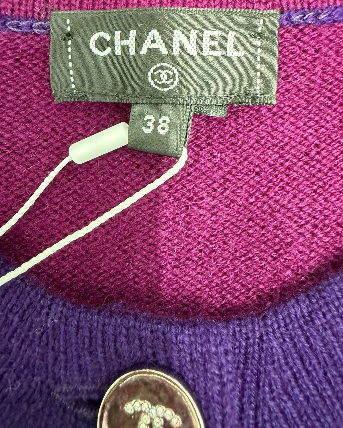 Chanel 23A Cashmere Cropped Cardigan Burgundy, Navy FR 38