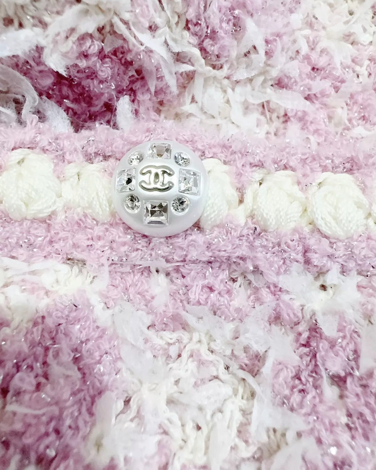 Chanel 23S Cropped Tweed Jacket Pink, White, Multicolor FR 38