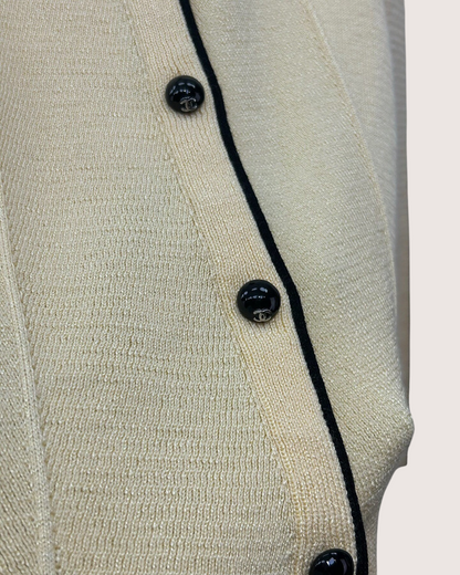 Chanel 26B Wool Black-Trim Cardigan Beige/Ecru, Black FR 34