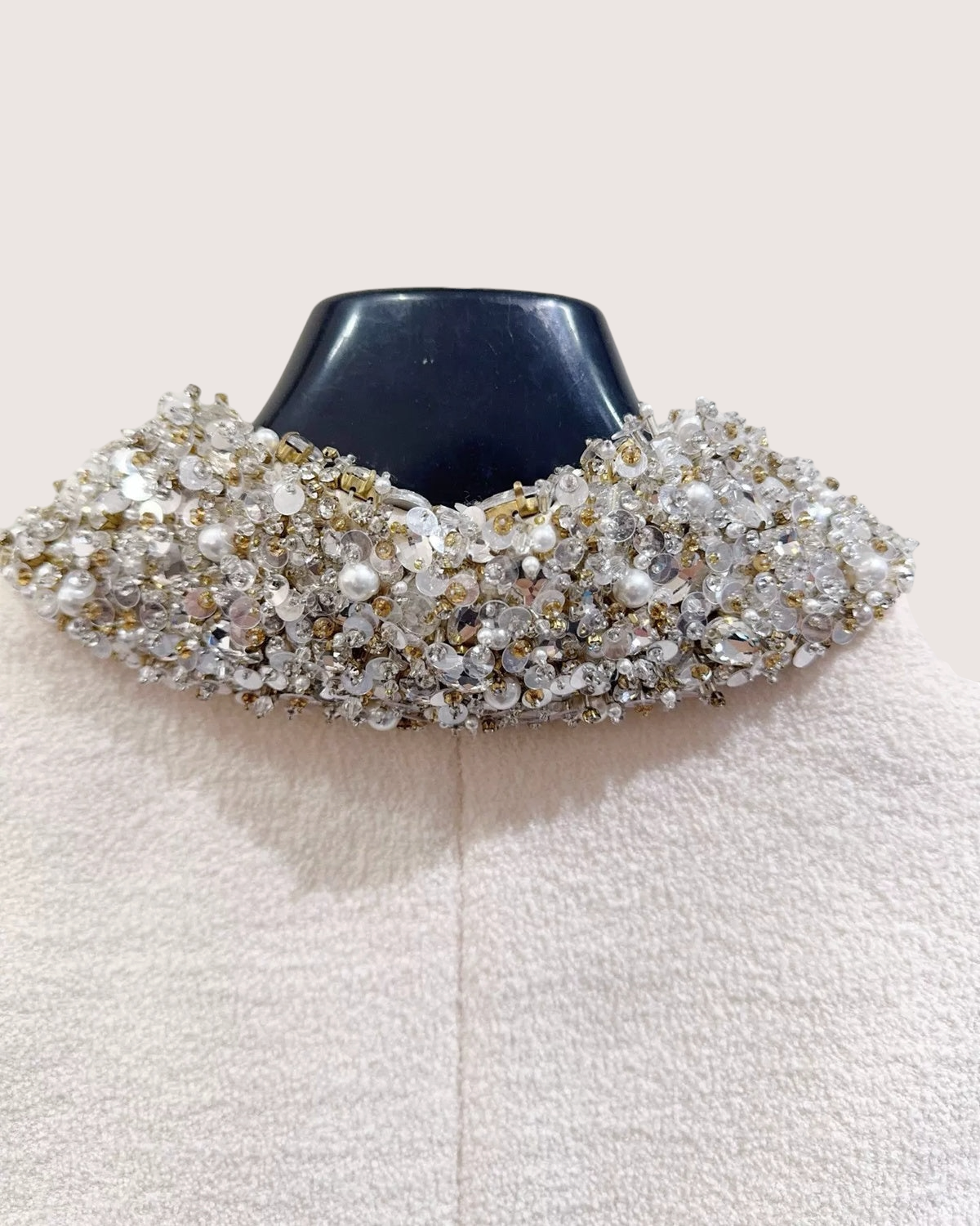 Miu Miu Crystal-Collar Tweed Jacket White, Silver FR 38