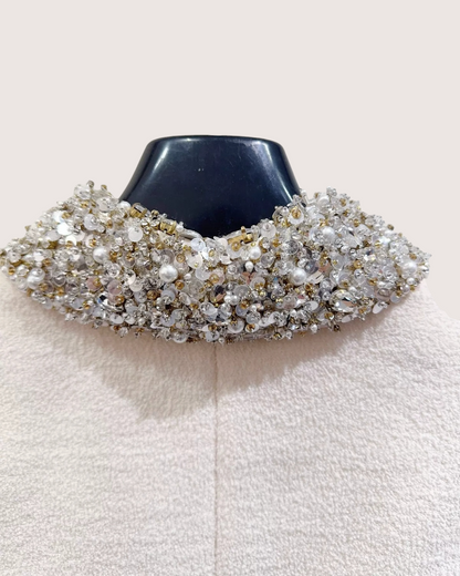 Miu Miu Crystal-Collar Tweed Jacket White, Silver FR 38