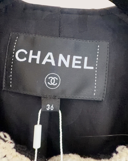 Chanel 25C Tweed Jacket & Skirt Set Black, White, Multicolor FR 36