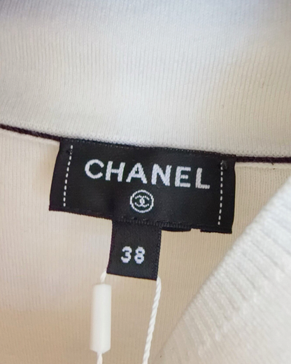 Chanel 25N Coco Neige Wool Contrast-Trim Turtleneck Sweater Beige/Ecru, Black FR 38