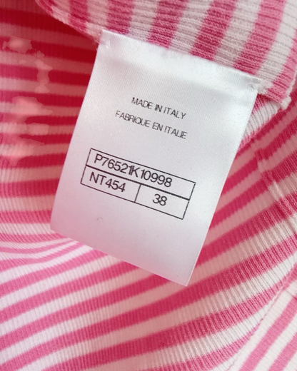 Chanel 24C Striped Short-Sleeve Sweater Pink, White FR 38
