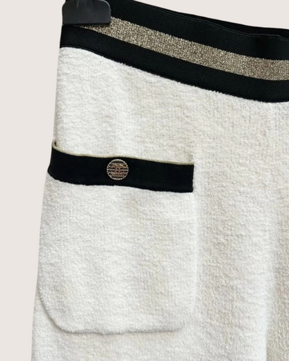 Chanel 19C Contrast-Trim Trousers White, Black FR 36