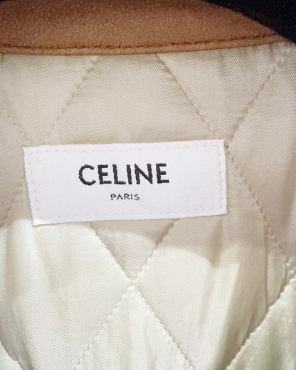 Celine Leather-Collar Denim Jacket Blue, Brown FR 34