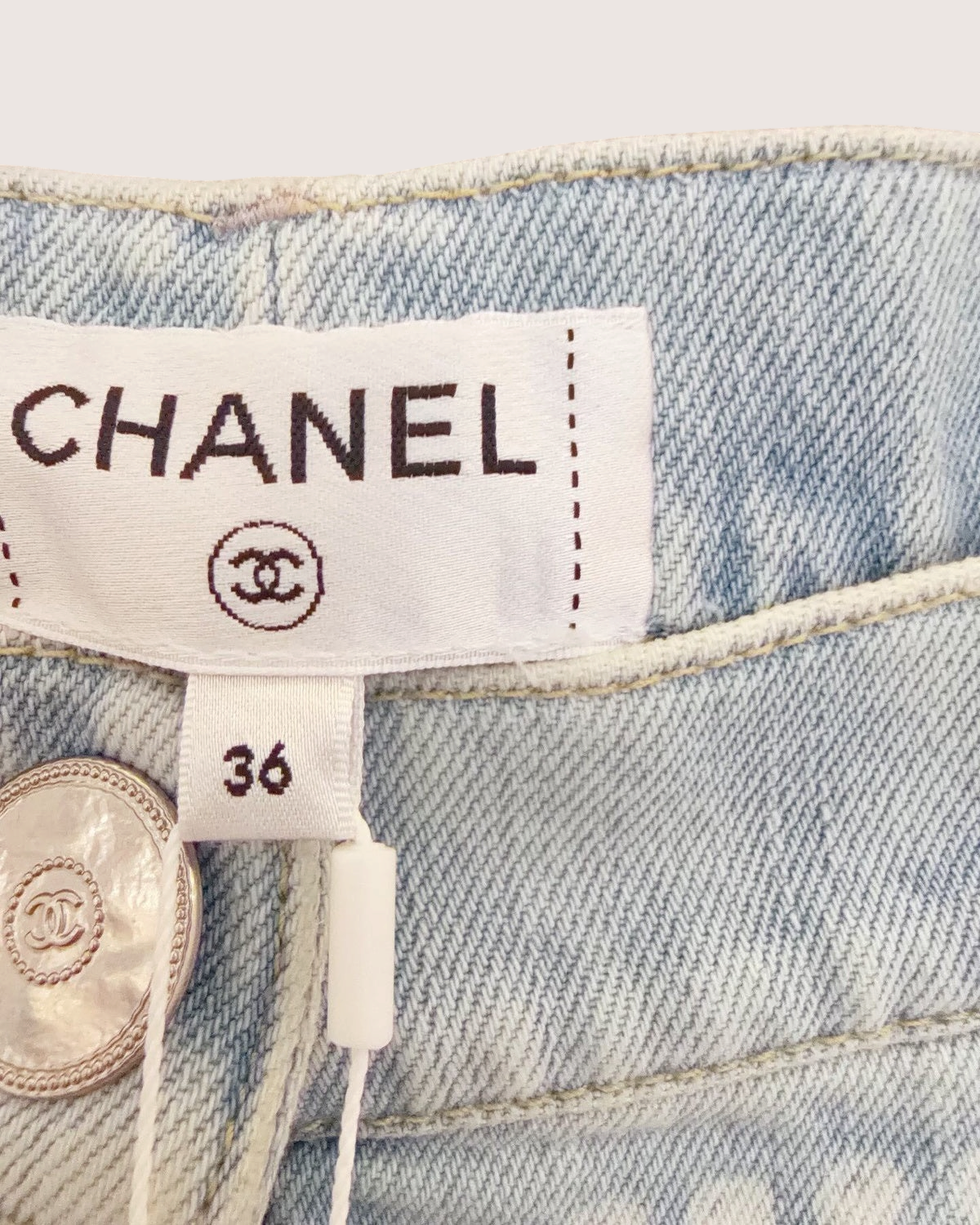 Chanel 25P Straight Denim Jeans Blue, White FR 36