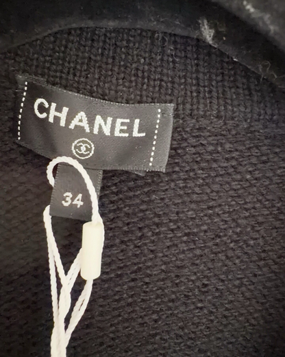 Chanel 21K Cashmere Pearl-Fringe Cardigan Black, Beige/Ecru FR 34
