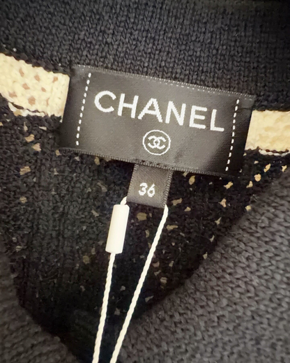 Chanel 24P Openwork Four-Pocket Cardigan Black, White FR 36