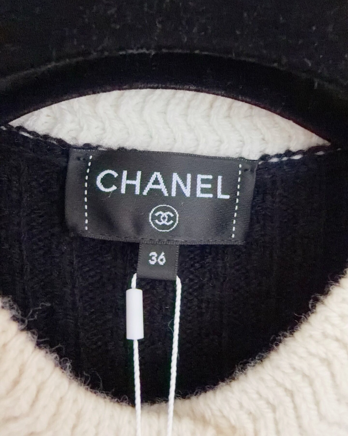 Chanel 25N Coco Neige Wool Cardigan Black, Beige/Ecru FR 36