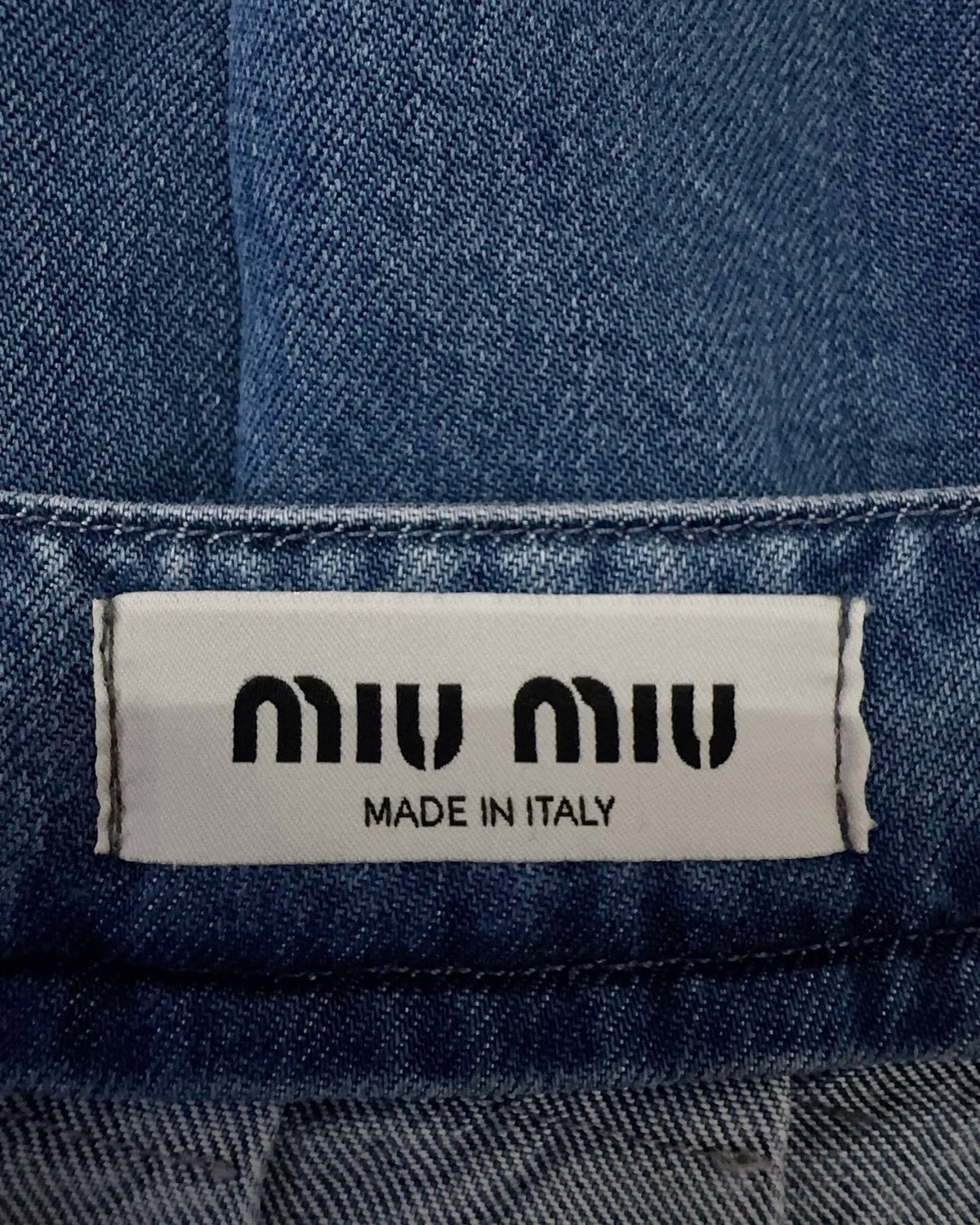 Miu Miu Pleated Denim Logo Mini Skirt Blue IT 36