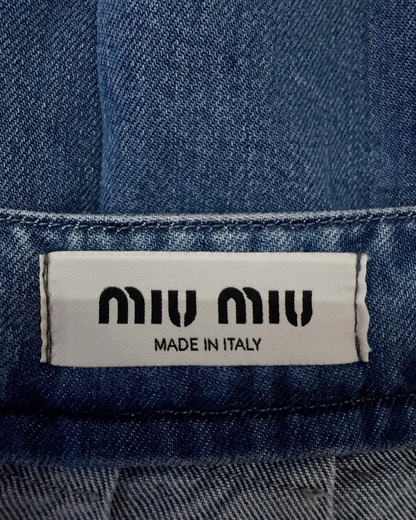 Miu Miu Pleated Denim Logo Mini Skirt Blue IT 36