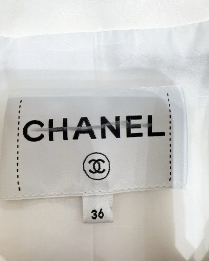 Chanel 18C Striped Leather Zip-Up Jacket White, Gold FR 36