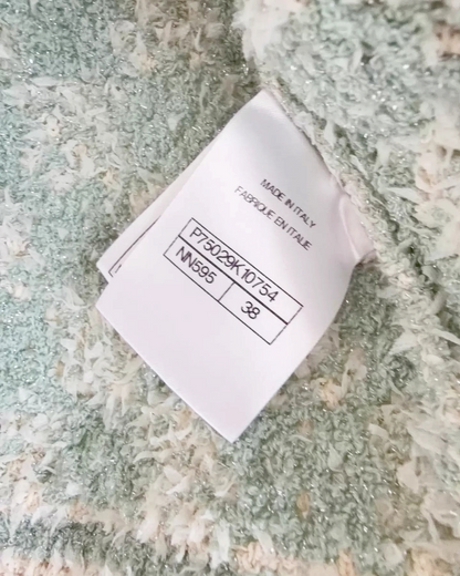 Chanel Tweed Cardigan Green, White FR 38