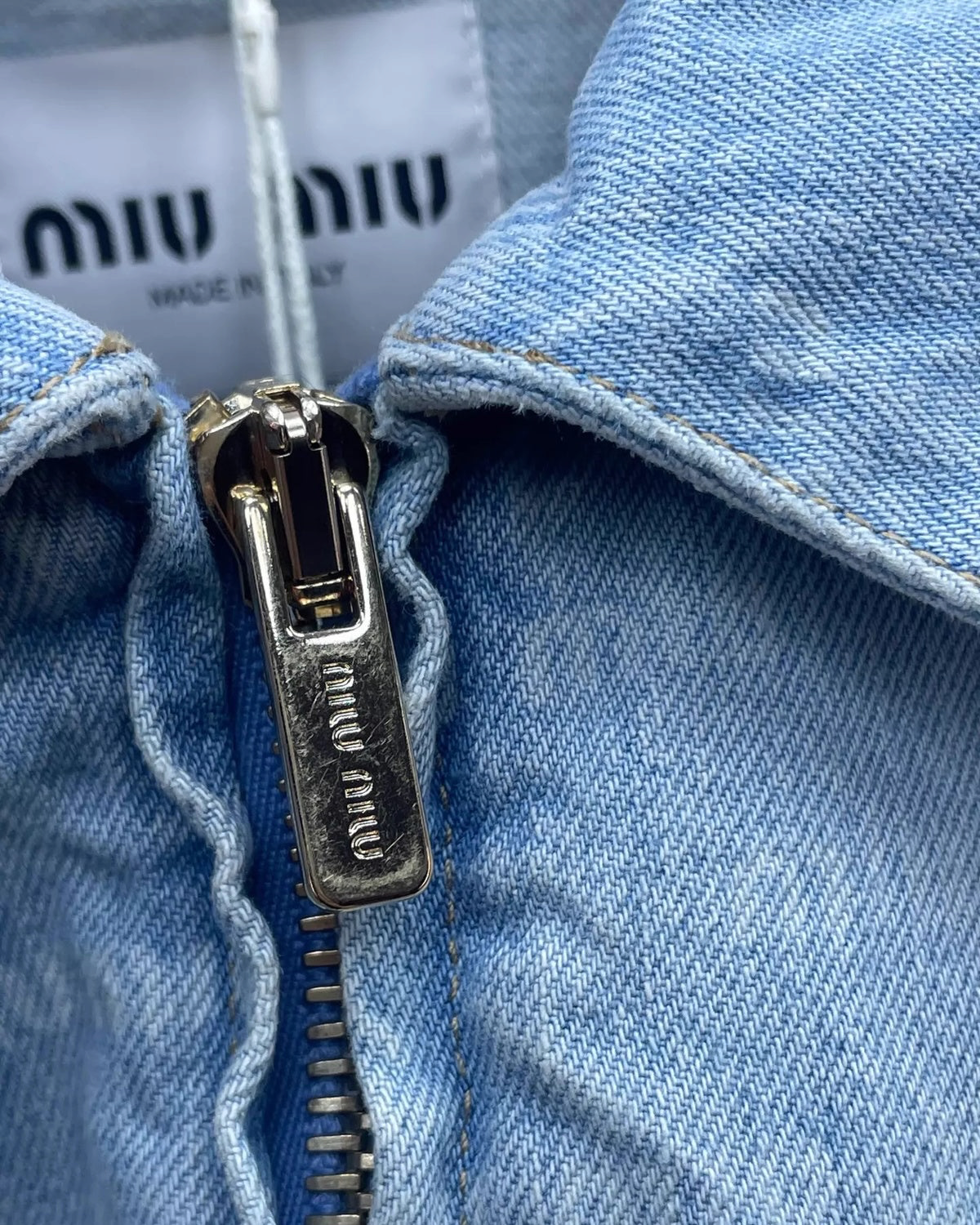 Miu Miu Monogram Logo Cropped Denim Jacket