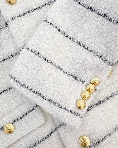 Celine Striped Tweed Jacket Beige/Ecru, Navy FR 36