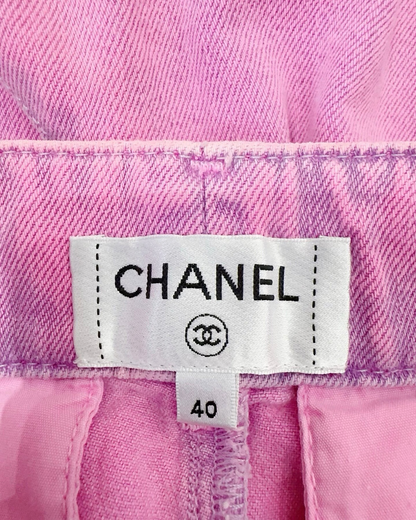 Chanel 21S Wide-Leg Denim Jeans Pink FR 40