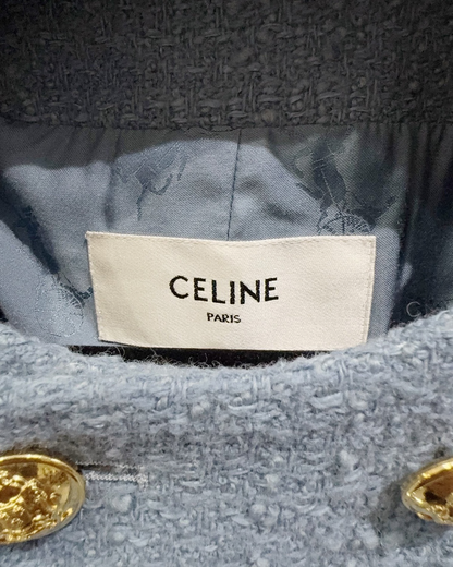 Celine Tweed Double-Breasted Jacket Blue FR 40