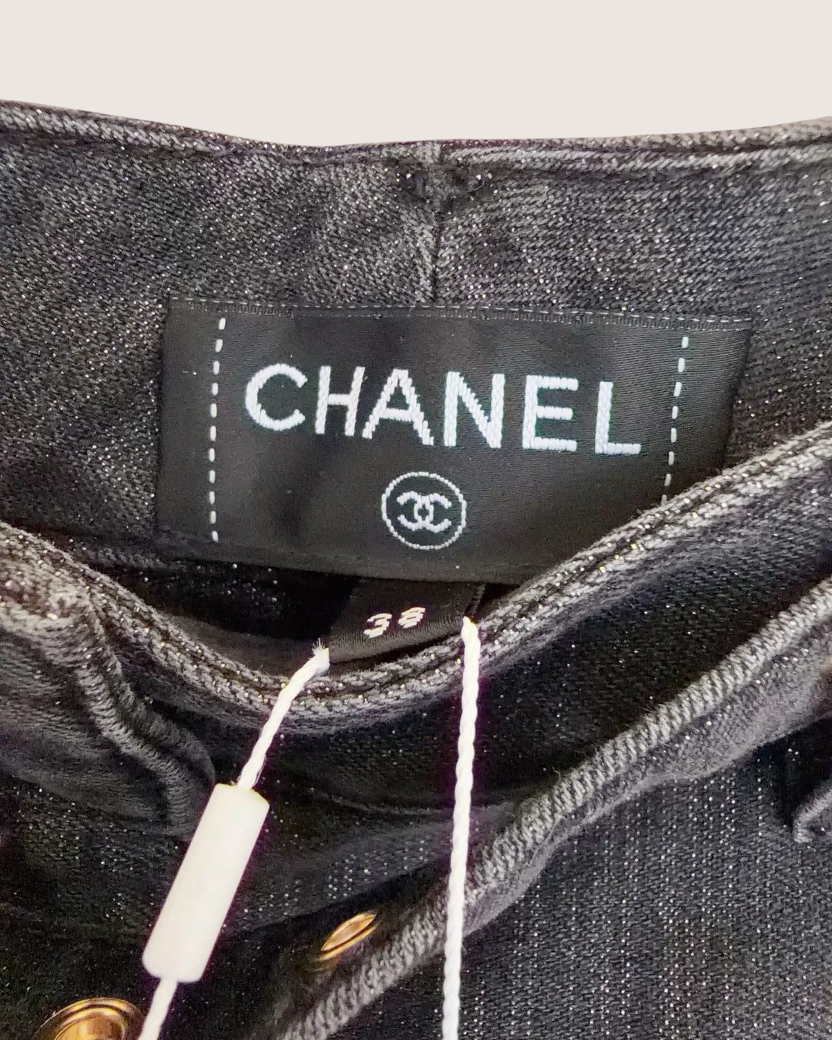Chanel 23S Belted Wide-Leg Denim Jeans Black FR 38