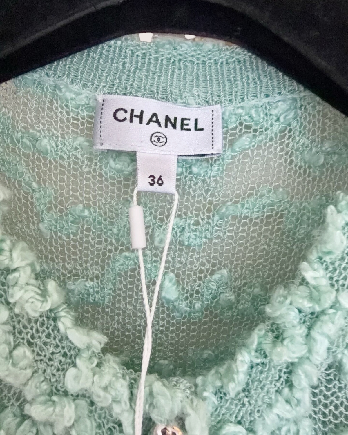 Chanel 26A Bouclé Cardigan Green FR 36