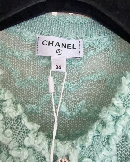 Chanel 26A Bouclé Cardigan Green FR 36