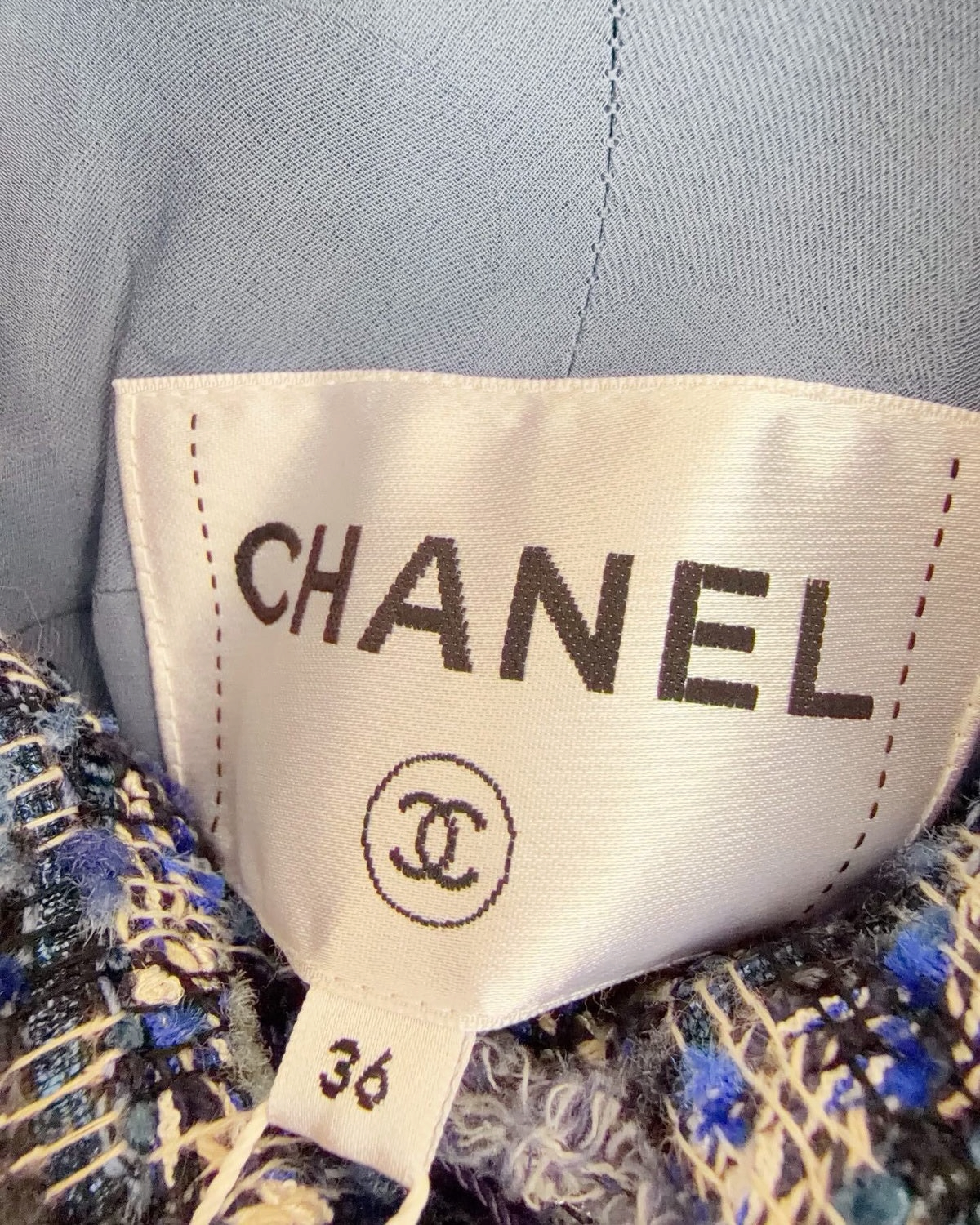 Chanel 20P Stand-Collar Tweed Jacket Blue, Navy, Beige/Ecru, Multicolor FR 36