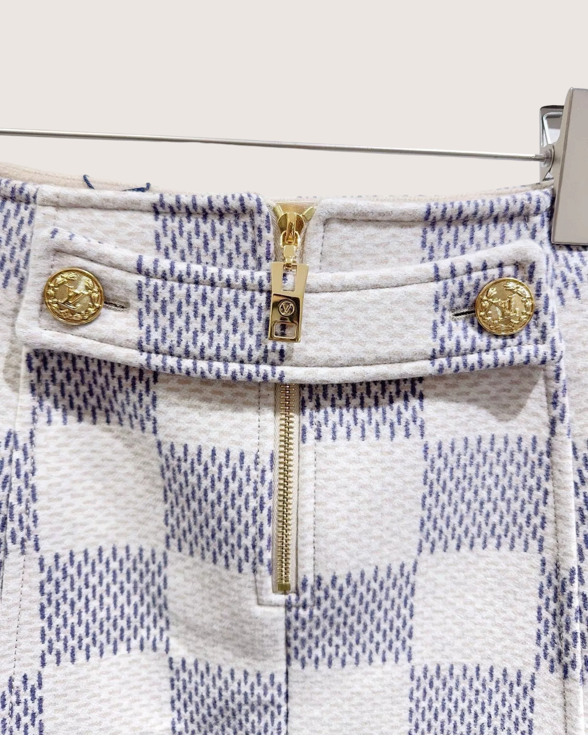 Louis Vuitton Damier Checkerboard Mini Skirt White, Blue FR 32