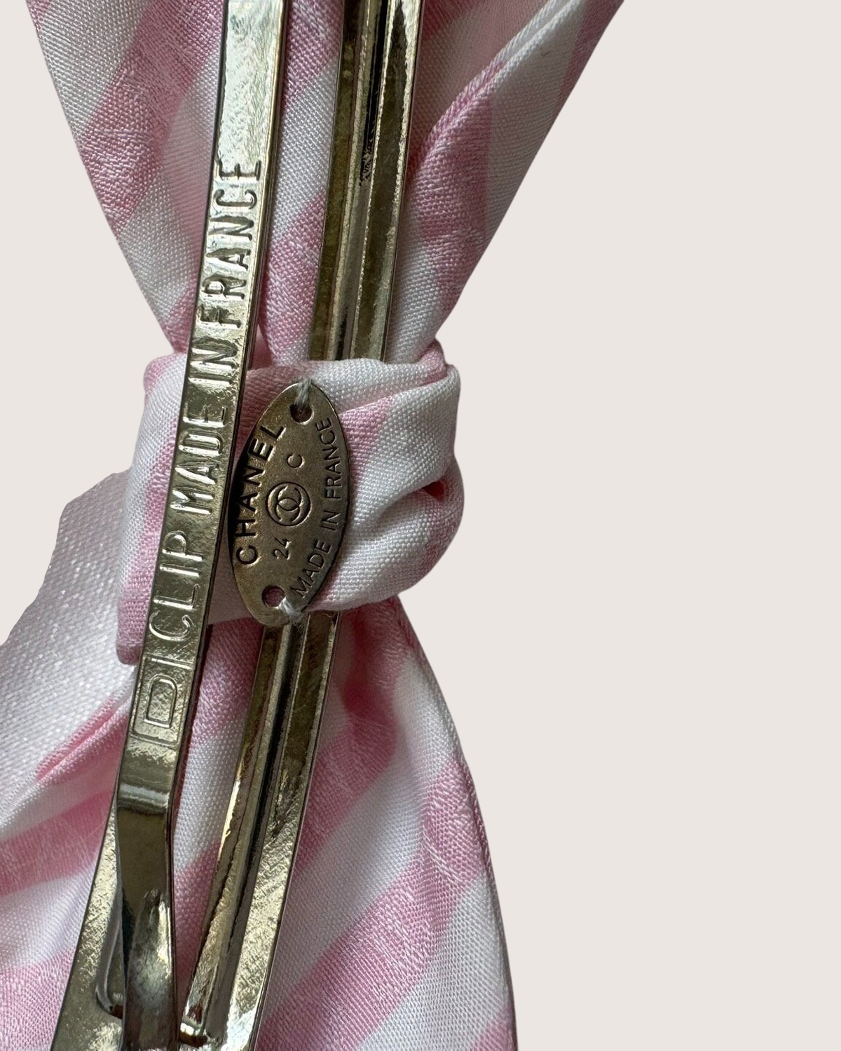 Chanel 24C Bow Hair Clip Pink, White One Size