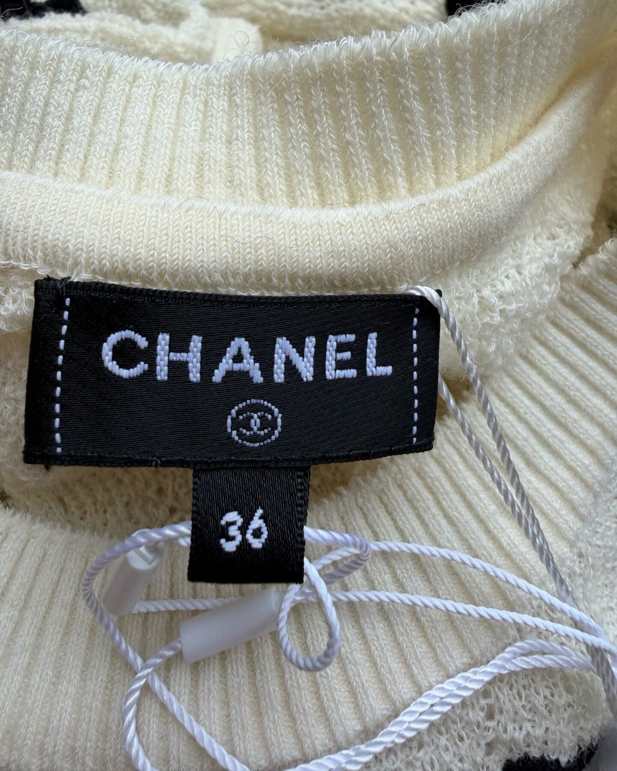 Chanel 25K Bow Short-Sleeve Sweater Beige/Ecru, Black FR 36