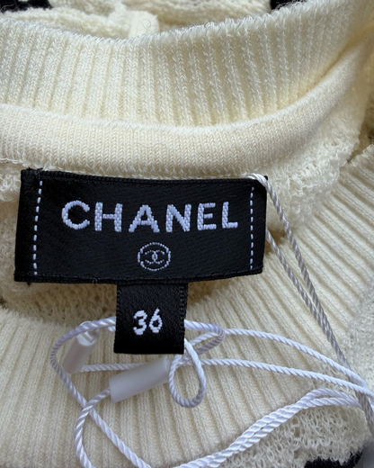 Chanel 25K Bow Short-Sleeve Sweater Beige/Ecru, Black FR 36