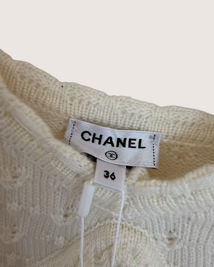 Chanel 25P Pointelle Top Beige/Ecru FR 36