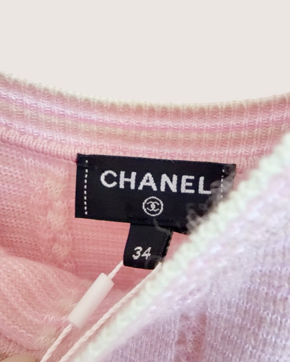 Chanel 25B Cashmere Fringe-Hem Sleeveless Mini Dress Pink, Beige/Ecru FR 34
