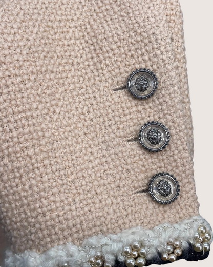 Chanel 24A Pearl-Trim Four-Pocket Tweed Jacket Beige/Ecru FR 38