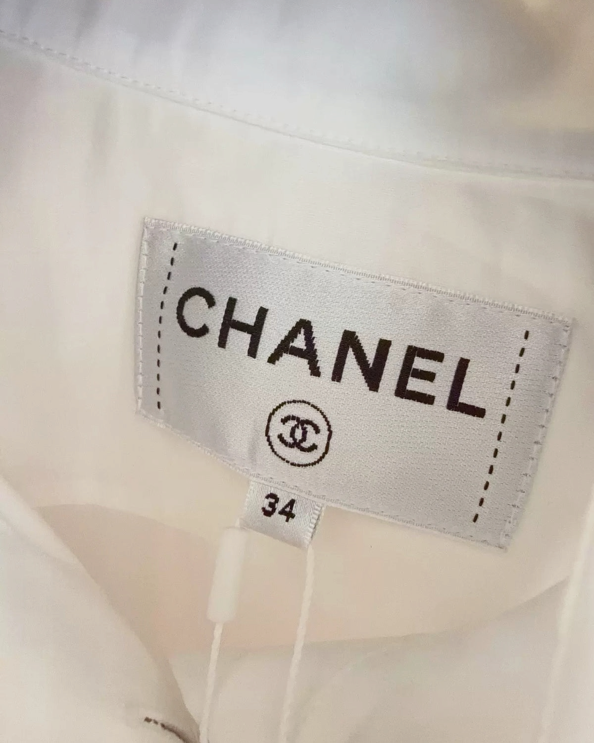 Chanel 19S Logo Short-Sleeve Pocket Shirt White, Black FR 34