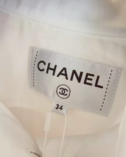Chanel 19S Logo Short-Sleeve Pocket Shirt White, Black FR 34