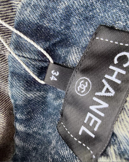 Chanel 25B Denim Wide-Leg Jeans Blue, Black, White FR 34