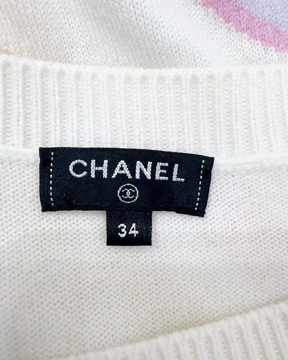 Chanel 19C Cashmere Rainbow Striped Sweater White, Multicolor FR 34