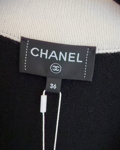 Chanel 24C Cashmere Two-Tone Cardigan Black, Beige/Ecru FR 36