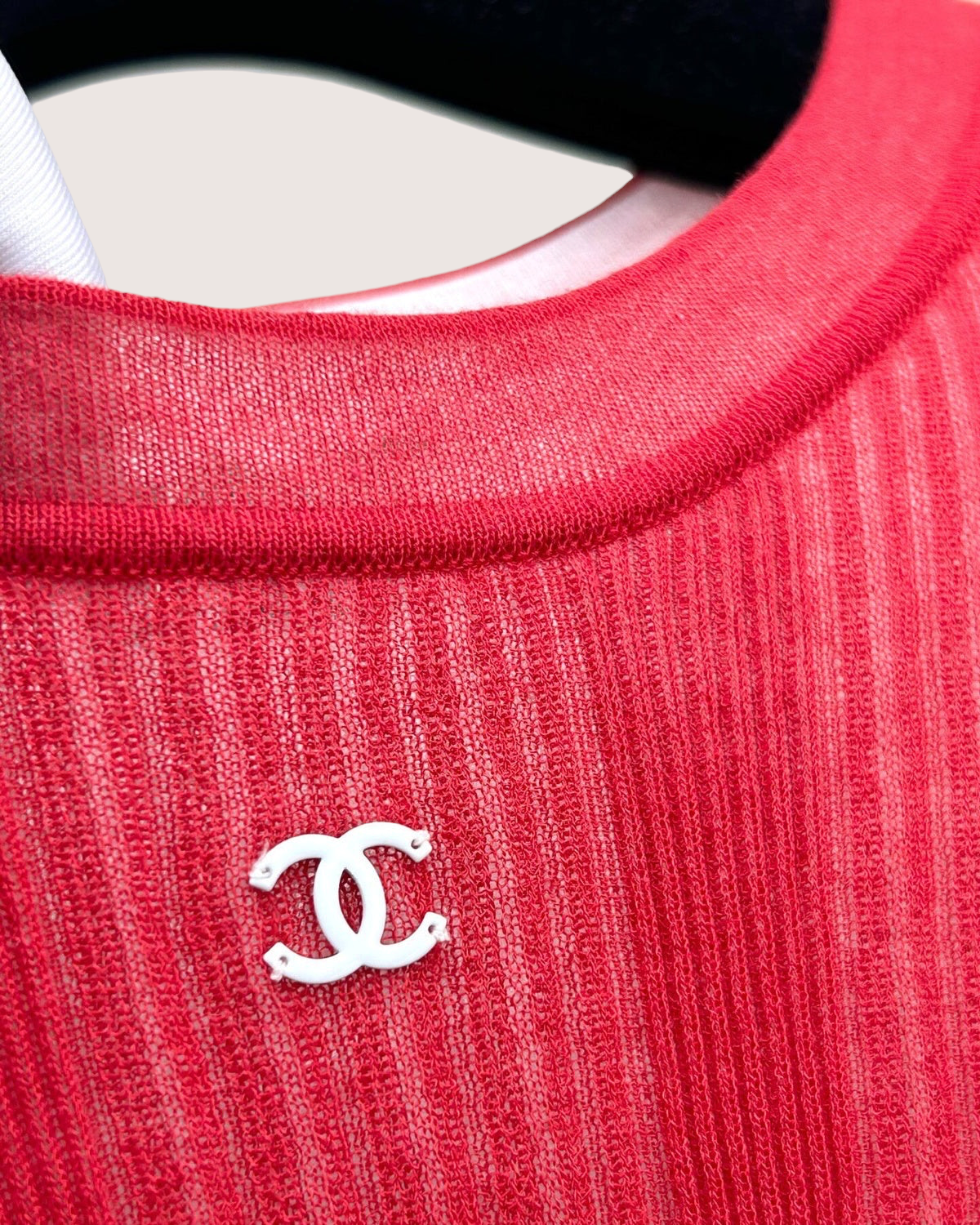 Chanel 26M Coco Beach Ribbed Short-Sleeve Top Red FR 36