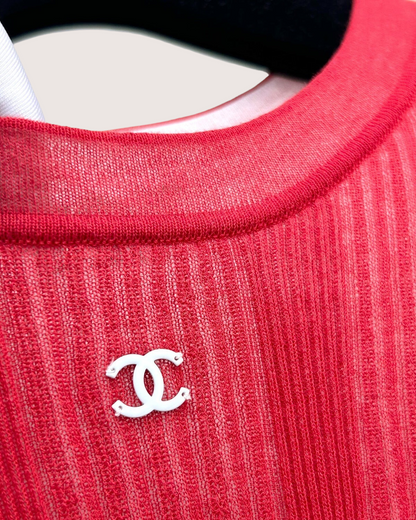 Chanel 26M Coco Beach Ribbed Short-Sleeve Top Red FR 36